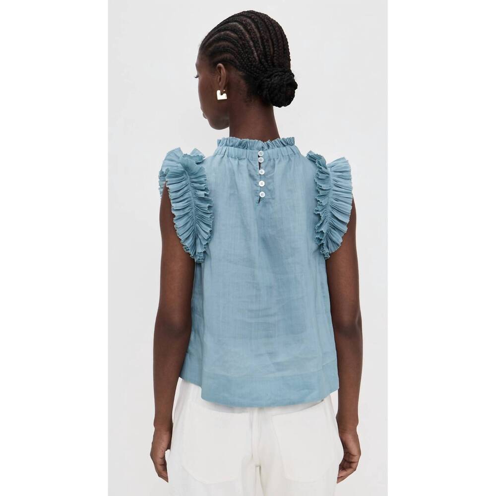 NEW SEA anise flutter sleeve top in sea blue - Picture 2 of 6